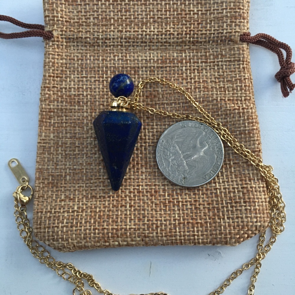 Lapis Lazuli Pendulum Lapis Perfume Bottle Necklace Gold Lapis Necklace - Picture 3 of 5
